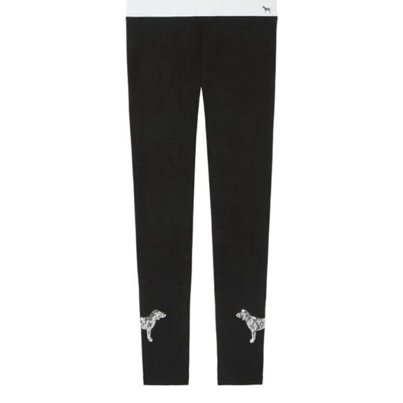 Victoria's Secret bling sequin dog logo black Leggings - Picture 2 of 8